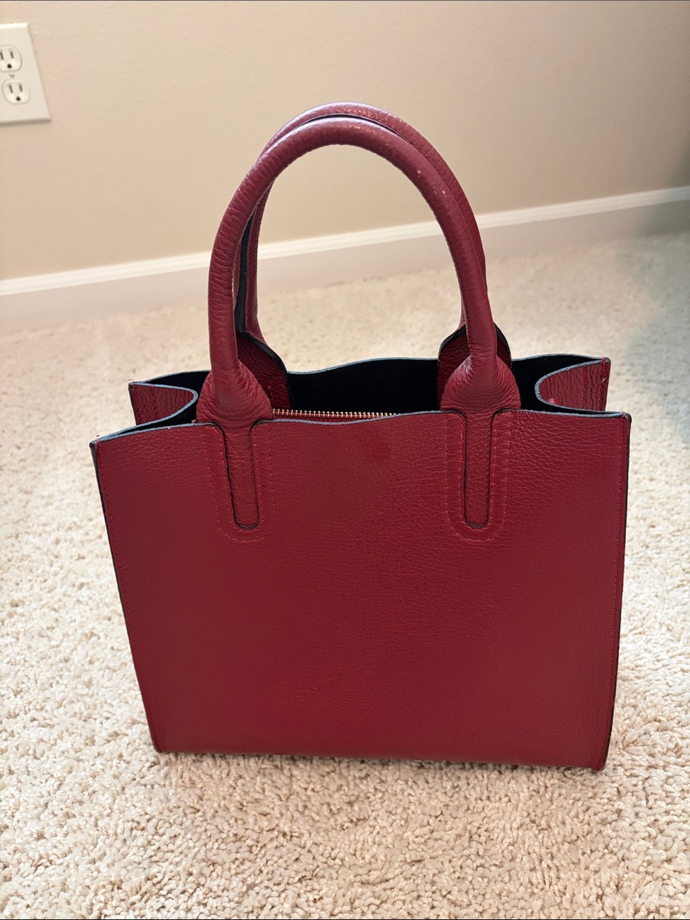 Women's Leather Kelly Bag - Dark Red w/removable shoulder strap